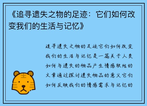 《追寻遗失之物的足迹：它们如何改变我们的生活与记忆》